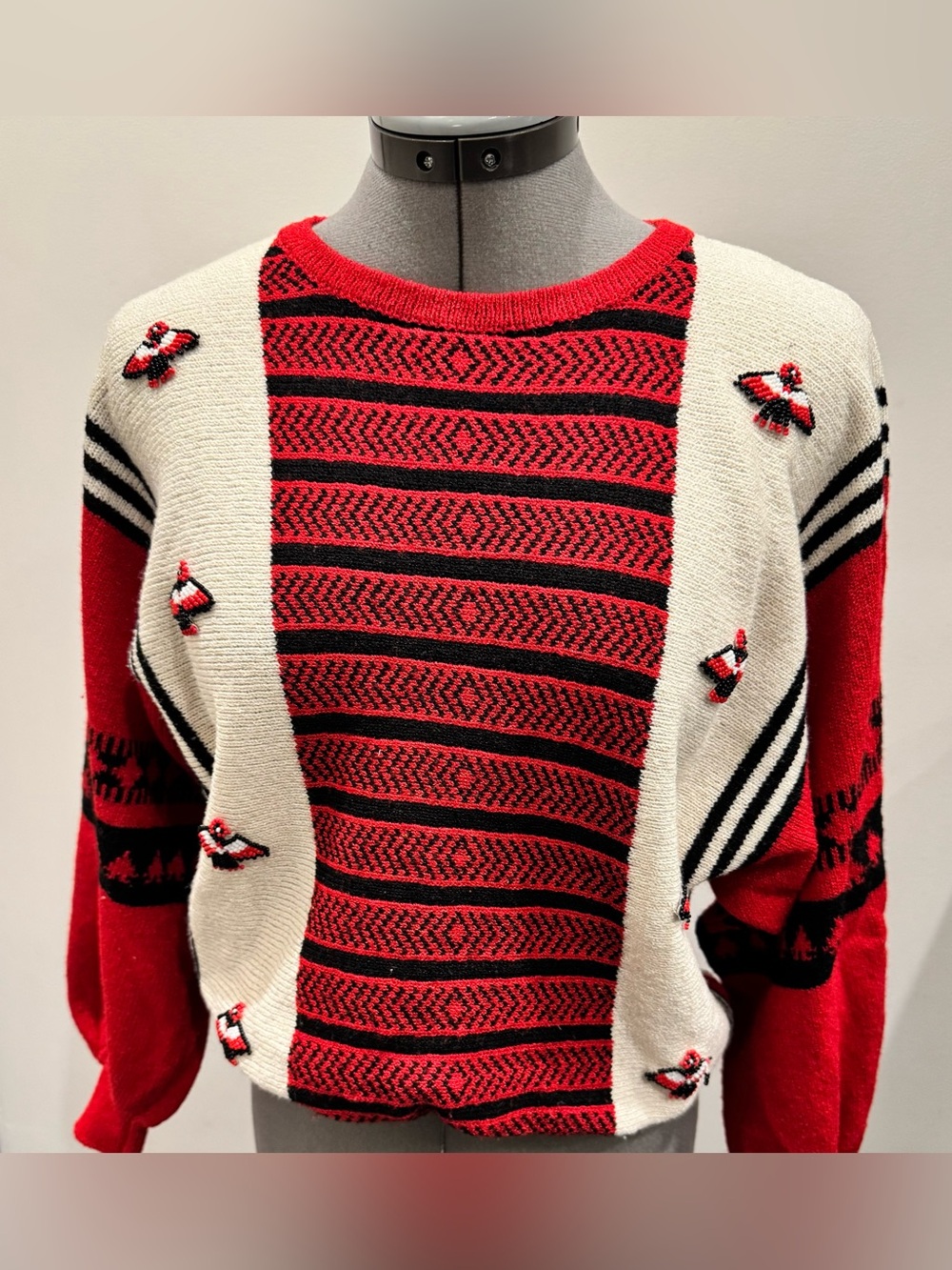 Vintage Eric Steven Beaded Bird Sweater | Batwing Dolman